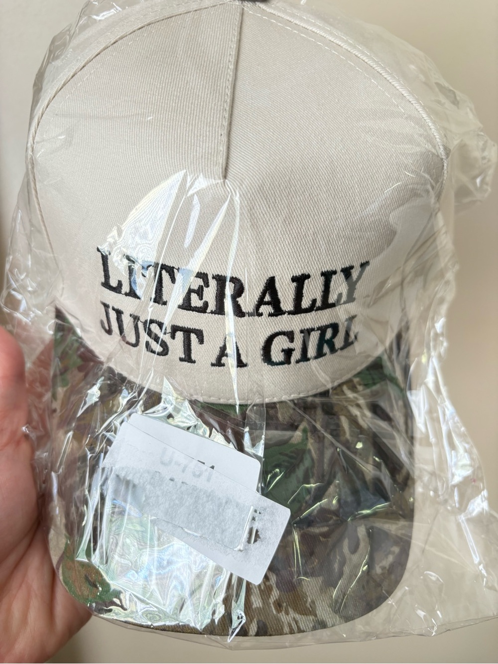 Literally Just A Girl Baseball Cap - Cream & Camouflage